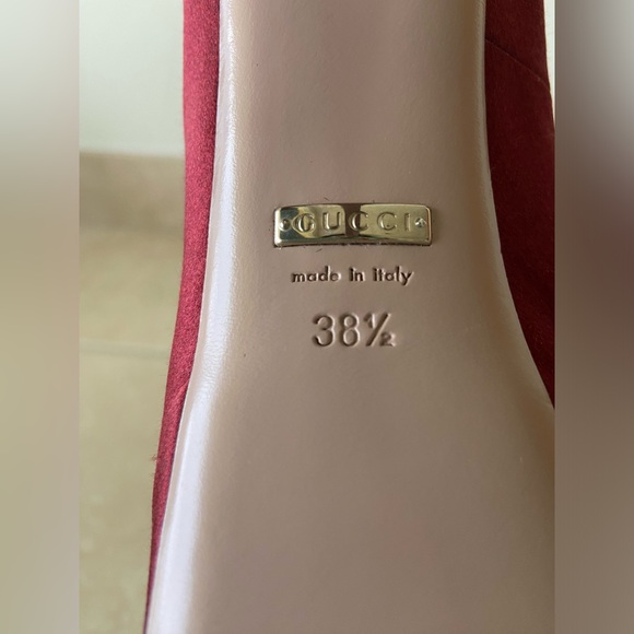 Silk Gucci Peep Toe Platform Pumps Heels 38.5/US 8.5 Burgundy Red - Picture 12 of 15